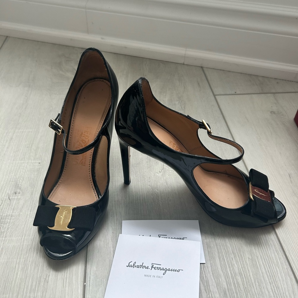 Salvatore Ferragamo Black Patent Leather Heels